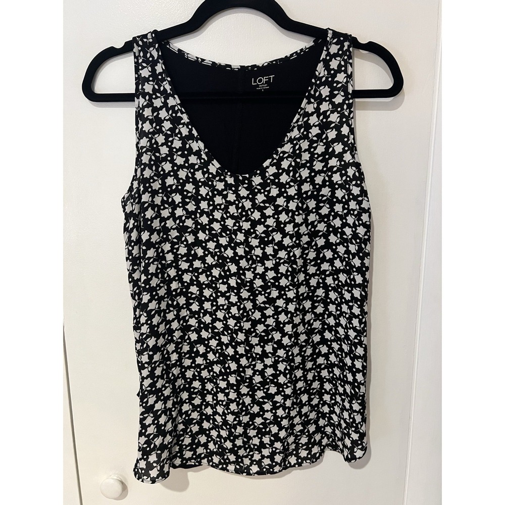 Loft Womens Black White‎ Floral Blouse Tank Size Small Top Shirt Lightweight